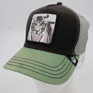 Goorin Bros The Farm Tiger Trucker Hat Brown Green Grey Snapback Mesh Cap OS
